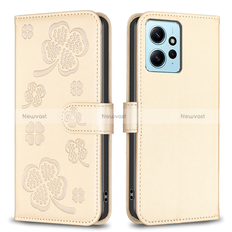 Leather Case Stands Flip Flowers Cover Holder BF1 for Xiaomi Redmi Note 12 4G