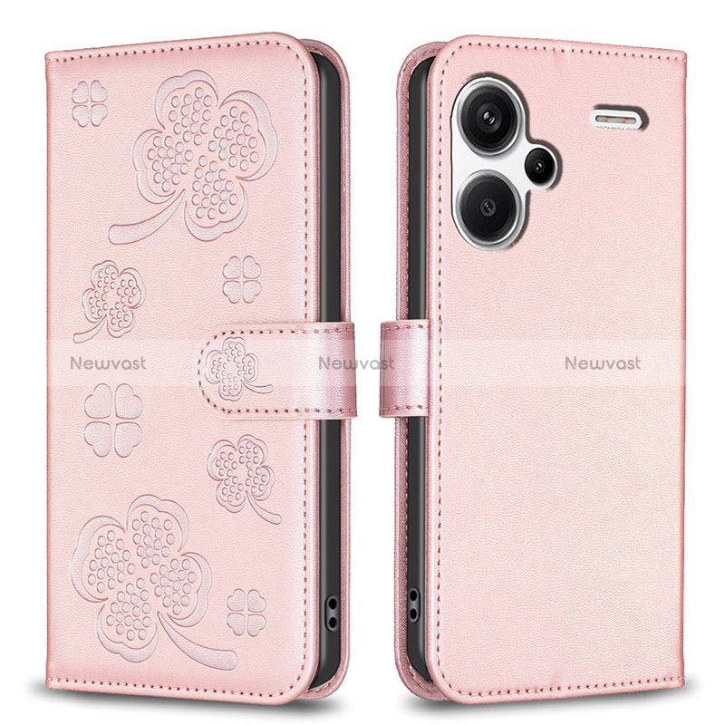 Leather Case Stands Flip Flowers Cover Holder BF1 for Xiaomi Redmi Note 13 Pro+ Plus 5G