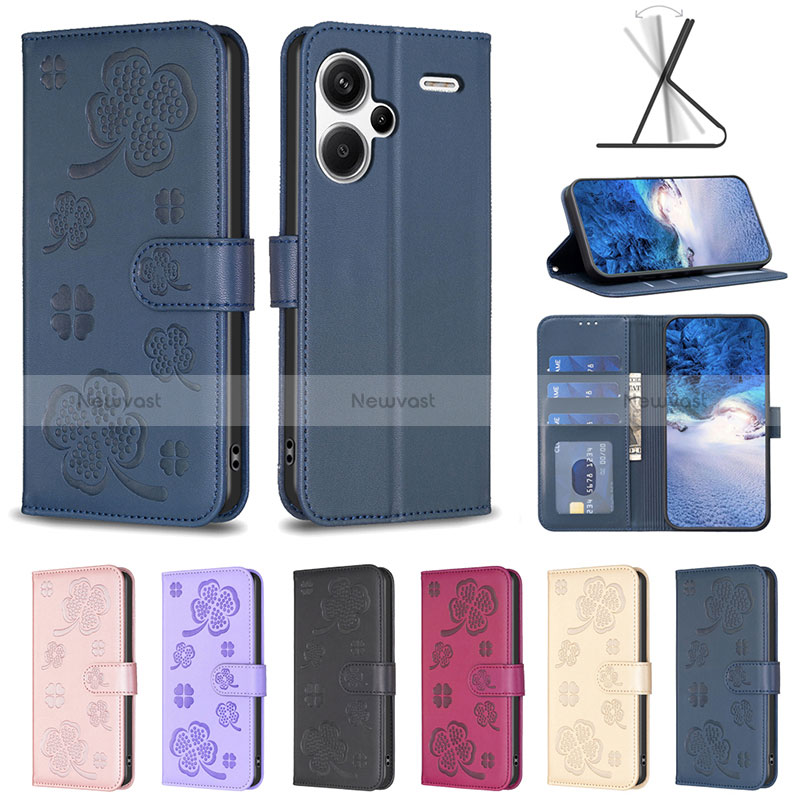 Leather Case Stands Flip Flowers Cover Holder BF1 for Xiaomi Redmi Note 13 Pro+ Plus 5G