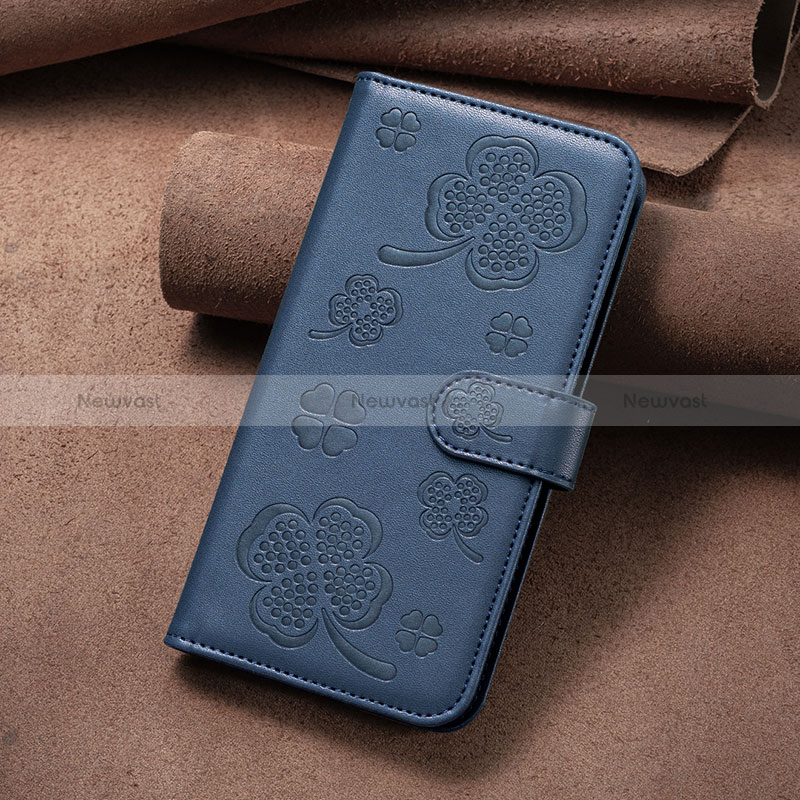 Leather Case Stands Flip Flowers Cover Holder BF2 for Oppo A77s Blue