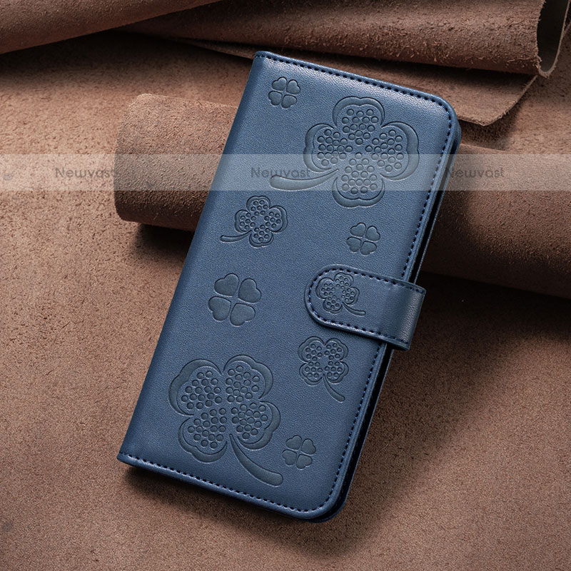 Leather Case Stands Flip Flowers Cover Holder BF2 for Xiaomi Poco C65 Blue