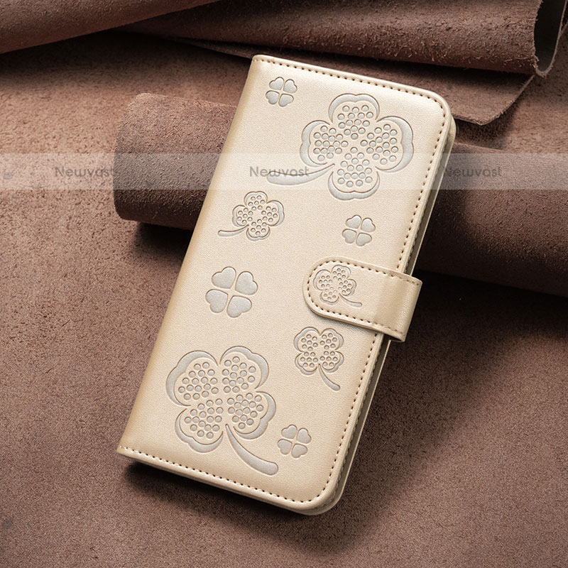 Leather Case Stands Flip Flowers Cover Holder BF2 for Xiaomi Poco C65 Gold