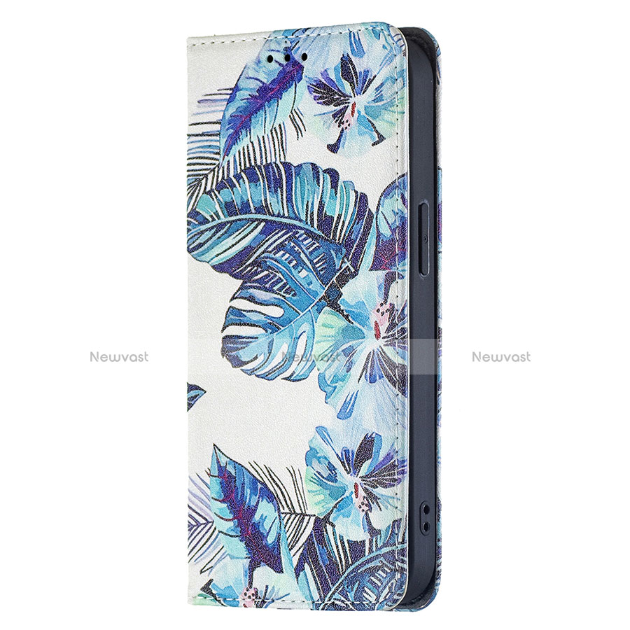 Leather Case Stands Flip Flowers Cover Holder for Apple iPhone 13 Blue