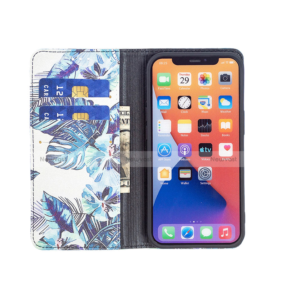 Leather Case Stands Flip Flowers Cover Holder for Apple iPhone 13 Blue