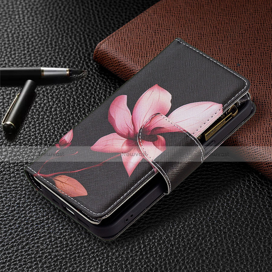 Leather Case Stands Flip Flowers Cover Holder for Apple iPhone 13 Pro Brown