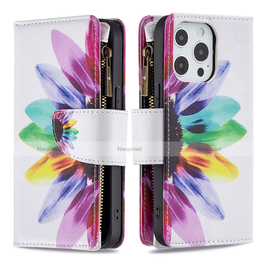 Leather Case Stands Flip Flowers Cover Holder for Apple iPhone 13 Pro Max Colorful