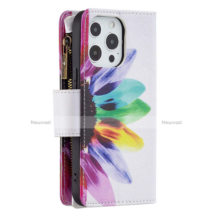 Leather Case Stands Flip Flowers Cover Holder for Apple iPhone 13 Pro Max Colorful