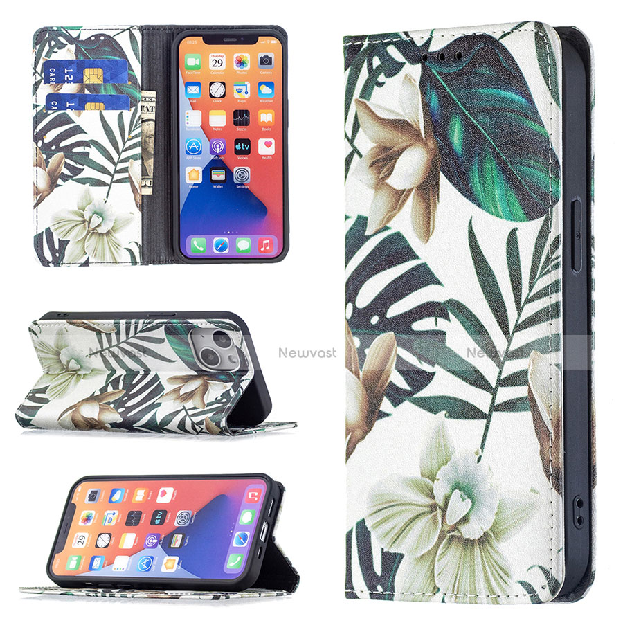 Leather Case Stands Flip Flowers Cover Holder for Apple iPhone 14 Plus Mixed