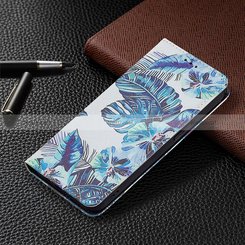 Leather Case Stands Flip Flowers Cover Holder for Apple iPhone 14 Pro Max Blue