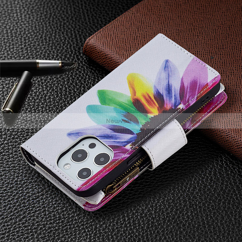 Leather Case Stands Flip Flowers Cover Holder for Apple iPhone 14 Pro Max Colorful