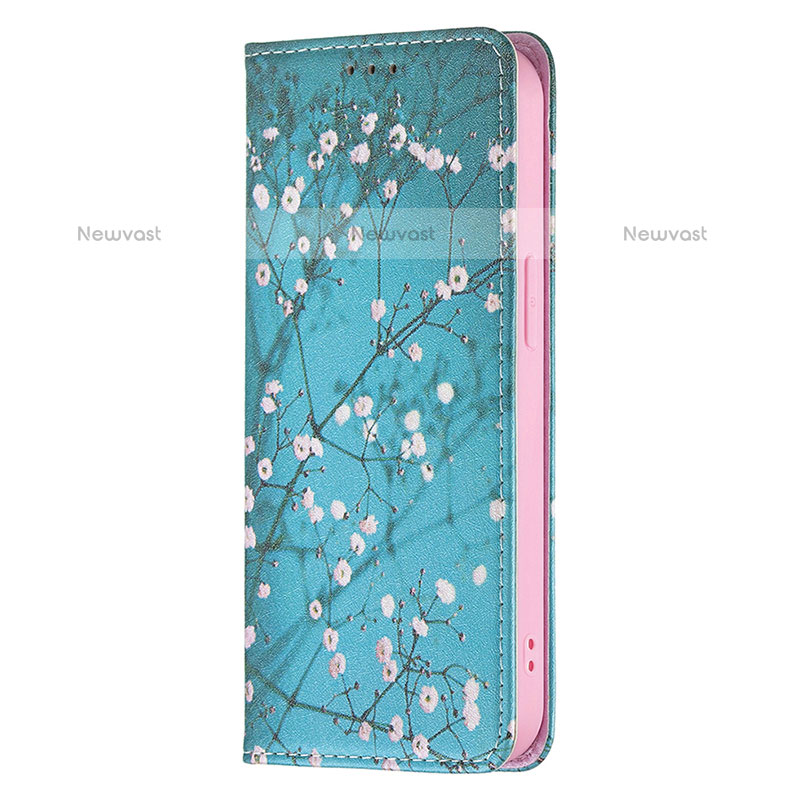 Leather Case Stands Flip Flowers Cover Holder for Apple iPhone 14 Pro Sky Blue