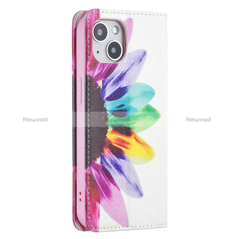 Leather Case Stands Flip Flowers Cover Holder for Apple iPhone 15 Colorful