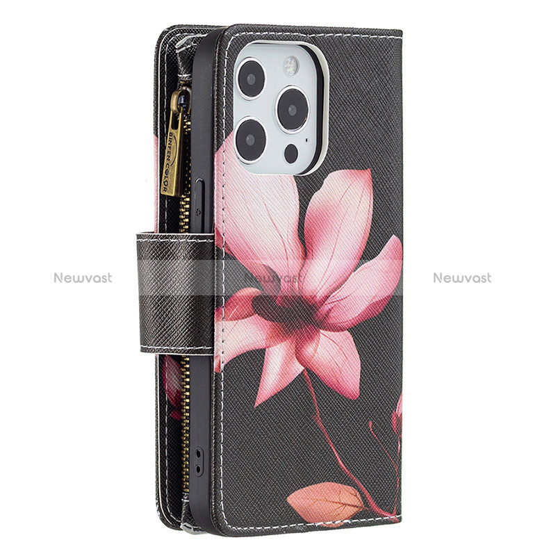 Leather Case Stands Flip Flowers Cover Holder for Apple iPhone 15 Pro Brown