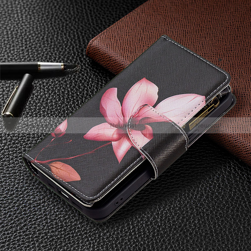 Leather Case Stands Flip Flowers Cover Holder for Apple iPhone 15 Pro Brown