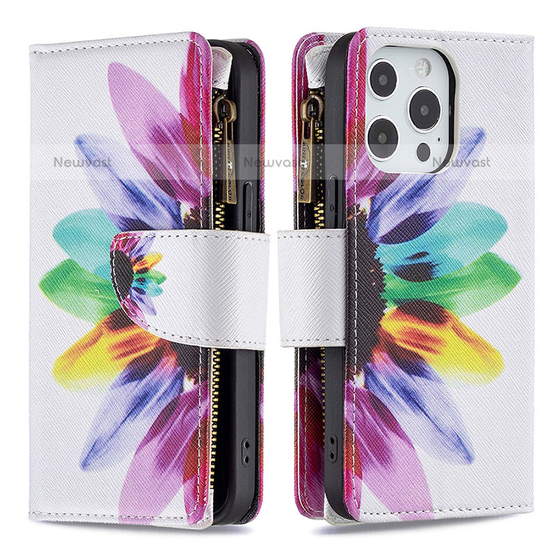 Leather Case Stands Flip Flowers Cover Holder for Apple iPhone 15 Pro Max Colorful