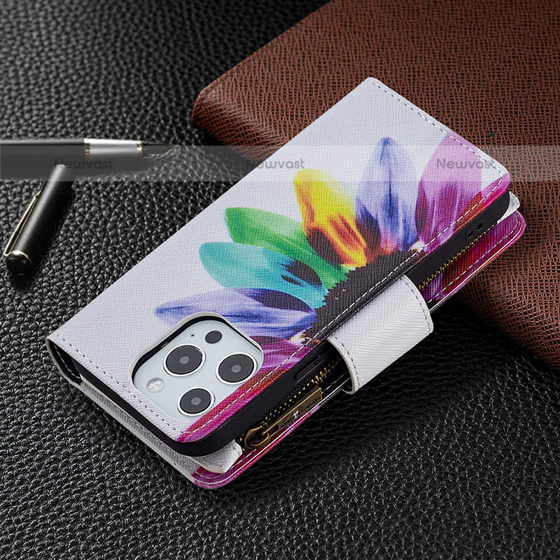 Leather Case Stands Flip Flowers Cover Holder for Apple iPhone 15 Pro Max Colorful