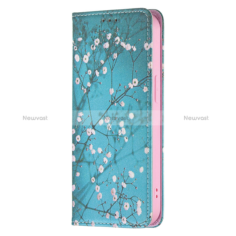 Leather Case Stands Flip Flowers Cover Holder for Apple iPhone 15 Pro Sky Blue