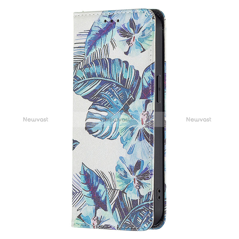 Leather Case Stands Flip Flowers Cover Holder for Apple iPhone 16 Pro Max Blue