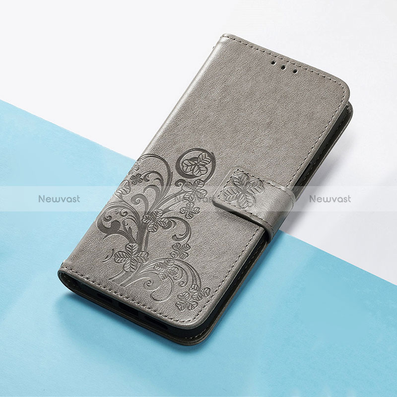 Leather Case Stands Flip Flowers Cover Holder for Google Pixel 4 Gray