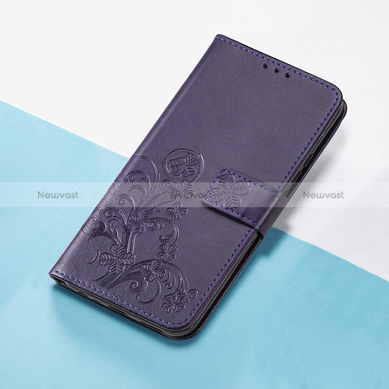 Leather Case Stands Flip Flowers Cover Holder for Google Pixel 4 Purple