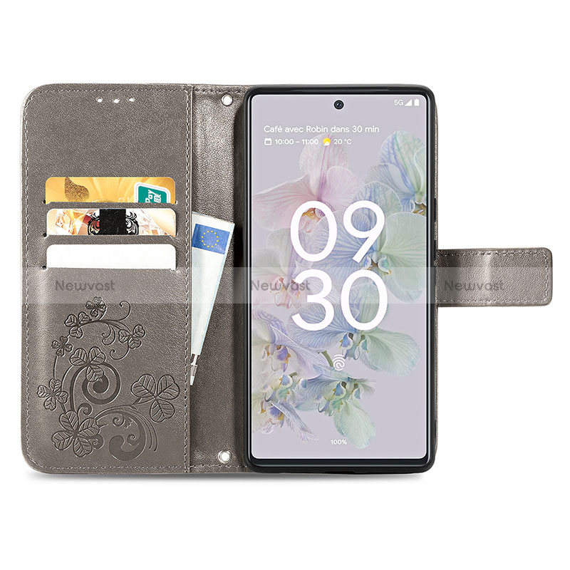 Leather Case Stands Flip Flowers Cover Holder for Google Pixel 6a 5G