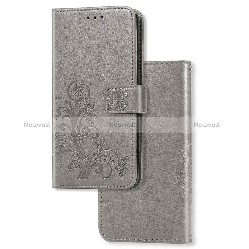 Leather Case Stands Flip Flowers Cover Holder for Huawei Honor 10X Lite Gray