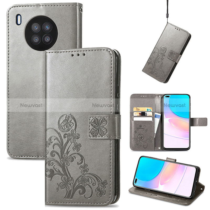 Leather Case Stands Flip Flowers Cover Holder for Huawei Honor 50 Lite