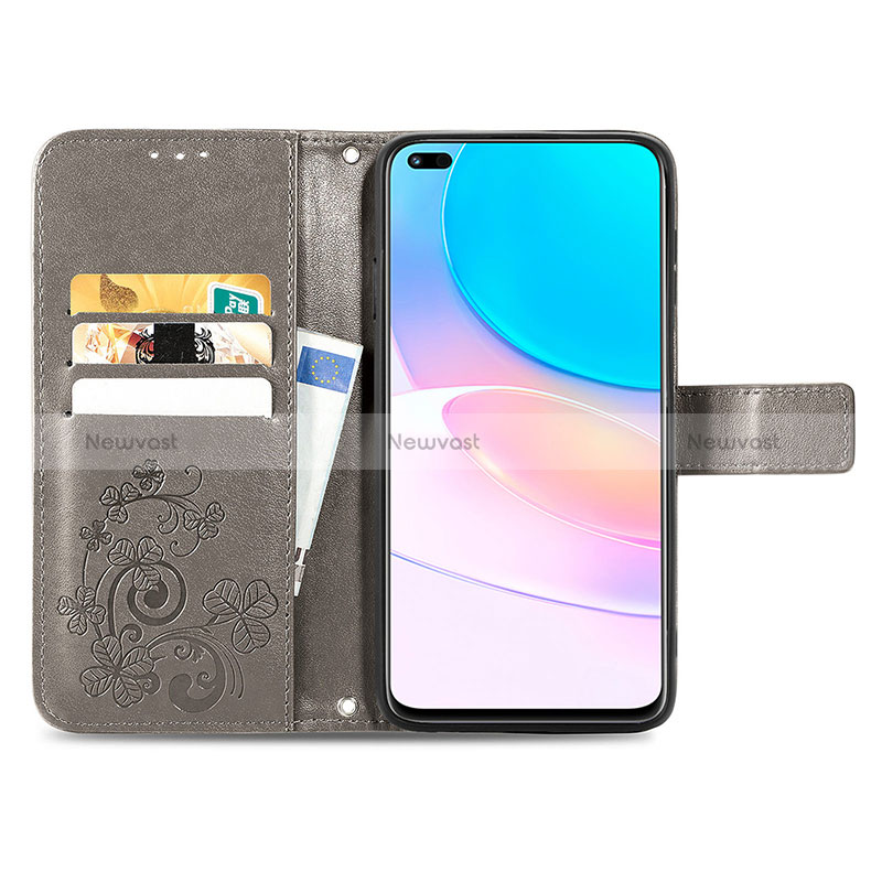 Leather Case Stands Flip Flowers Cover Holder for Huawei Honor 50 Lite