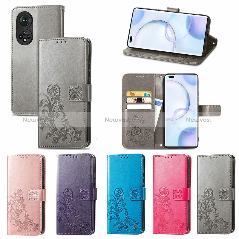 Leather Case Stands Flip Flowers Cover Holder for Huawei Honor 50 Pro 5G