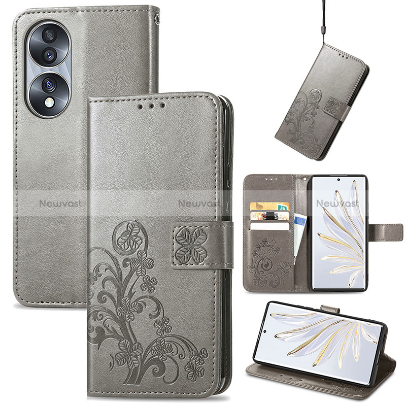 Leather Case Stands Flip Flowers Cover Holder for Huawei Honor 70 5G