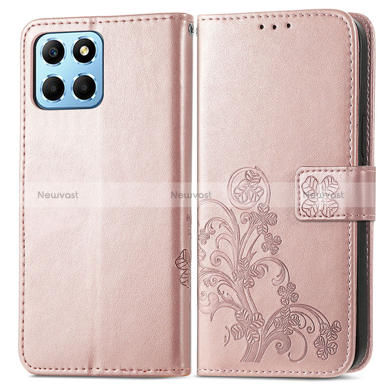 Leather Case Stands Flip Flowers Cover Holder for Huawei Honor 70 Lite 5G Rose Gold