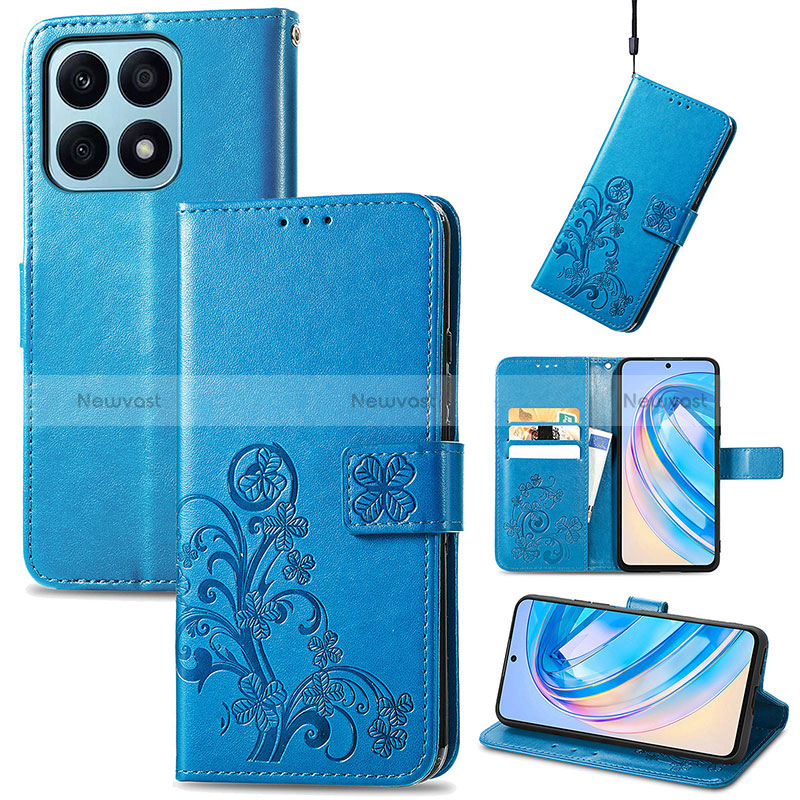 Leather Case Stands Flip Flowers Cover Holder for Huawei Honor X8a 4G