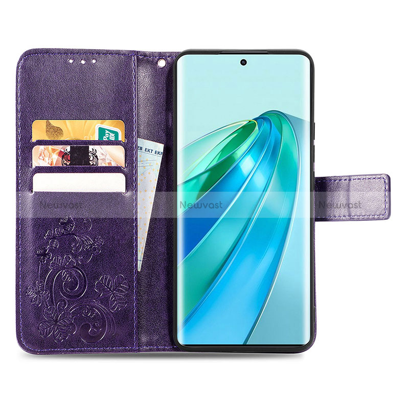 Leather Case Stands Flip Flowers Cover Holder for Huawei Honor X9a 5G