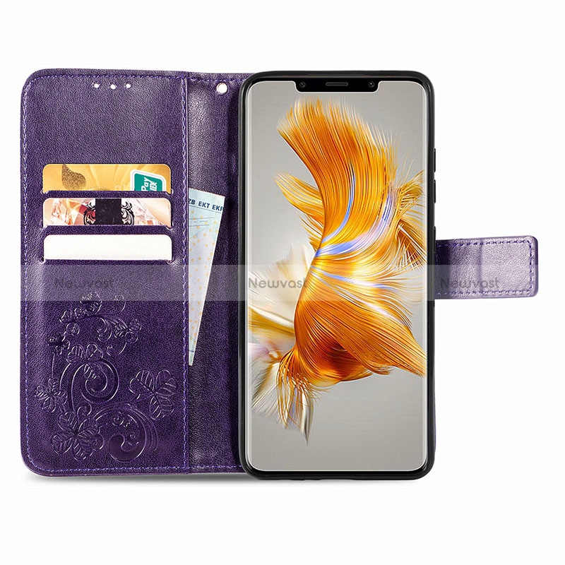 Leather Case Stands Flip Flowers Cover Holder for Huawei Mate 50 Pro