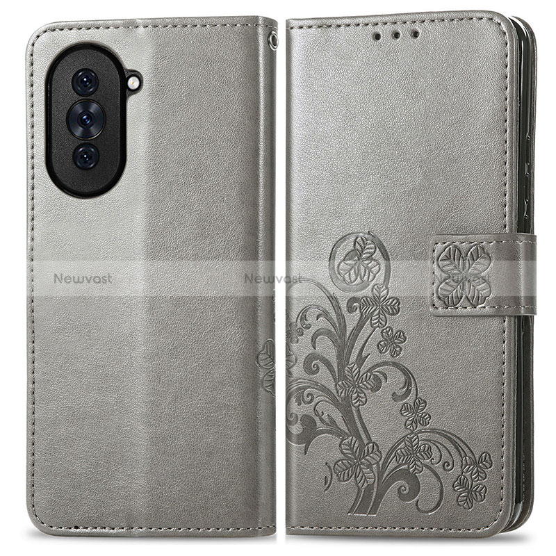 Leather Case Stands Flip Flowers Cover Holder for Huawei Nova 10 Pro Gray