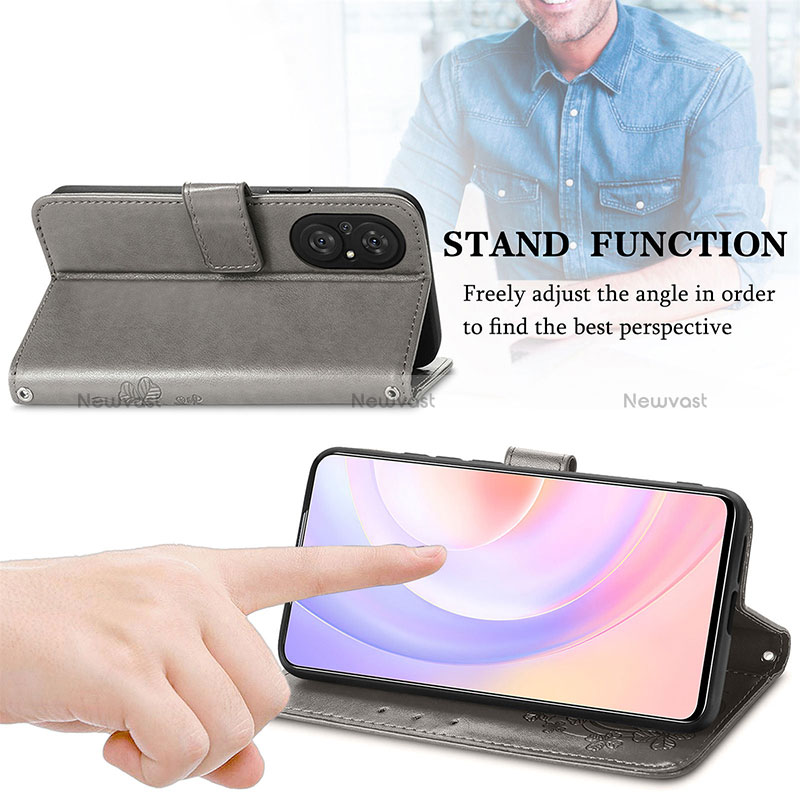 Leather Case Stands Flip Flowers Cover Holder for Huawei Nova 9 SE