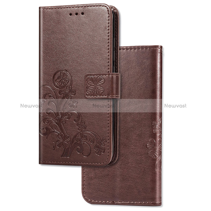 Leather Case Stands Flip Flowers Cover Holder for Huawei P Smart Z (2019) Brown