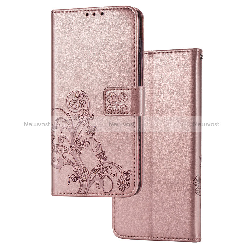 Leather Case Stands Flip Flowers Cover Holder for Huawei P40 Lite 5G Pink