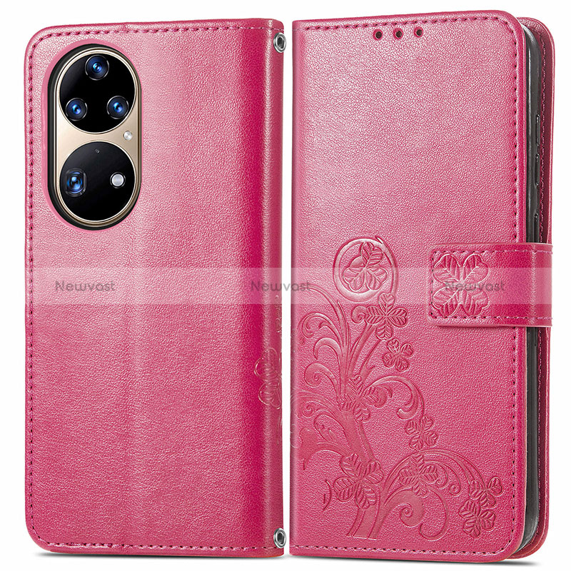 Leather Case Stands Flip Flowers Cover Holder for Huawei P50e