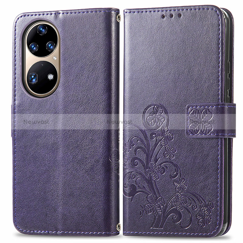 Leather Case Stands Flip Flowers Cover Holder for Huawei P50e