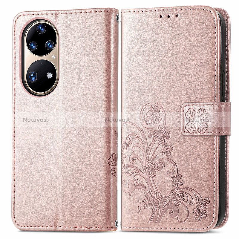 Leather Case Stands Flip Flowers Cover Holder for Huawei P50e