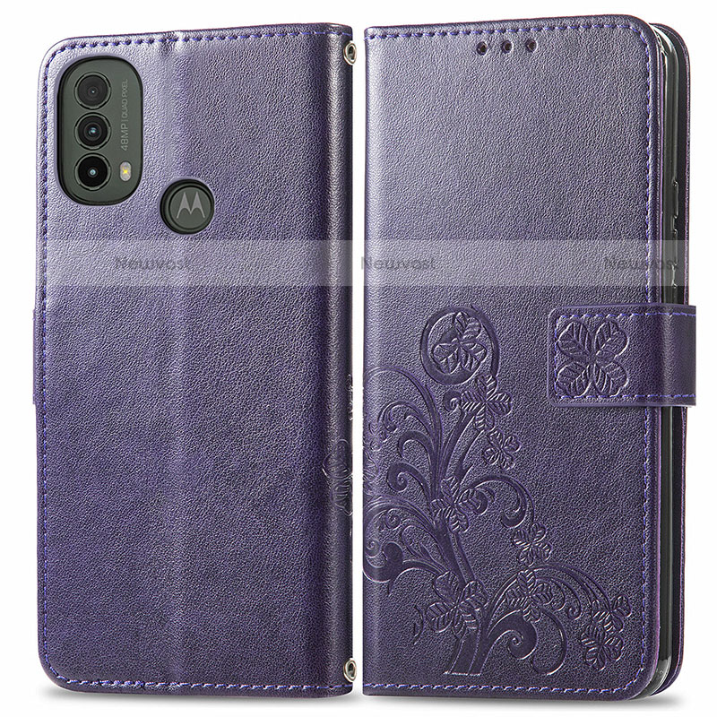 Leather Case Stands Flip Flowers Cover Holder for Motorola Moto E20