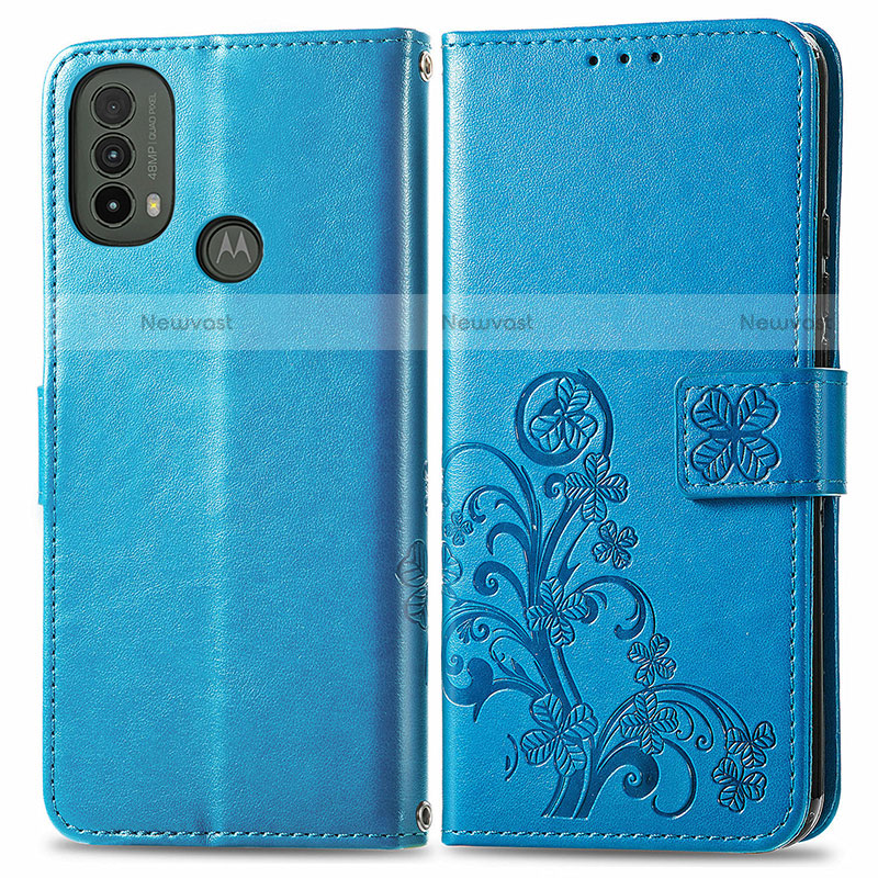 Leather Case Stands Flip Flowers Cover Holder for Motorola Moto E20