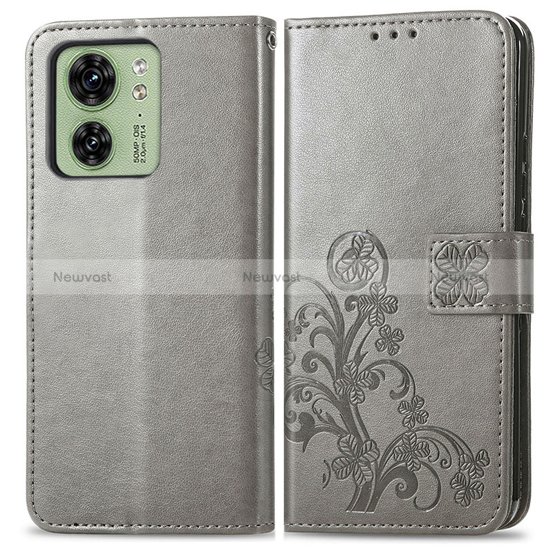 Leather Case Stands Flip Flowers Cover Holder for Motorola Moto Edge 40 5G Gray