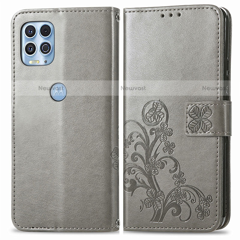 Leather Case Stands Flip Flowers Cover Holder for Motorola Moto Edge S 5G Gray