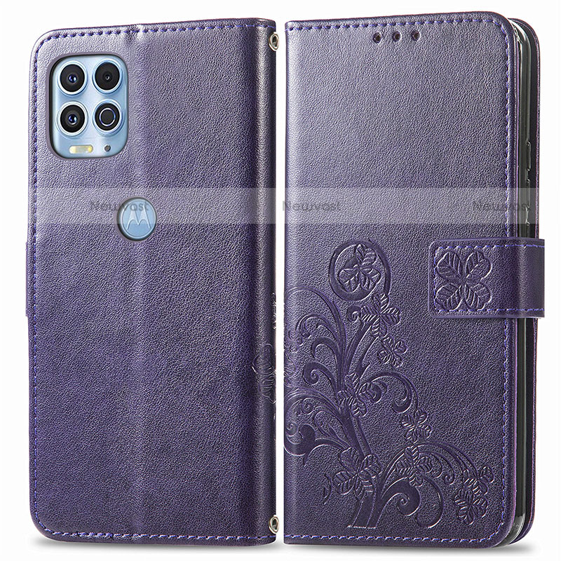 Leather Case Stands Flip Flowers Cover Holder for Motorola Moto Edge S 5G Purple