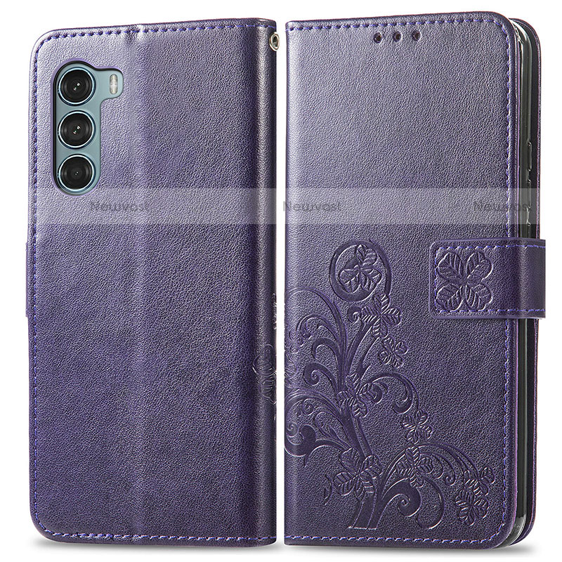 Leather Case Stands Flip Flowers Cover Holder for Motorola Moto Edge S30 5G Purple