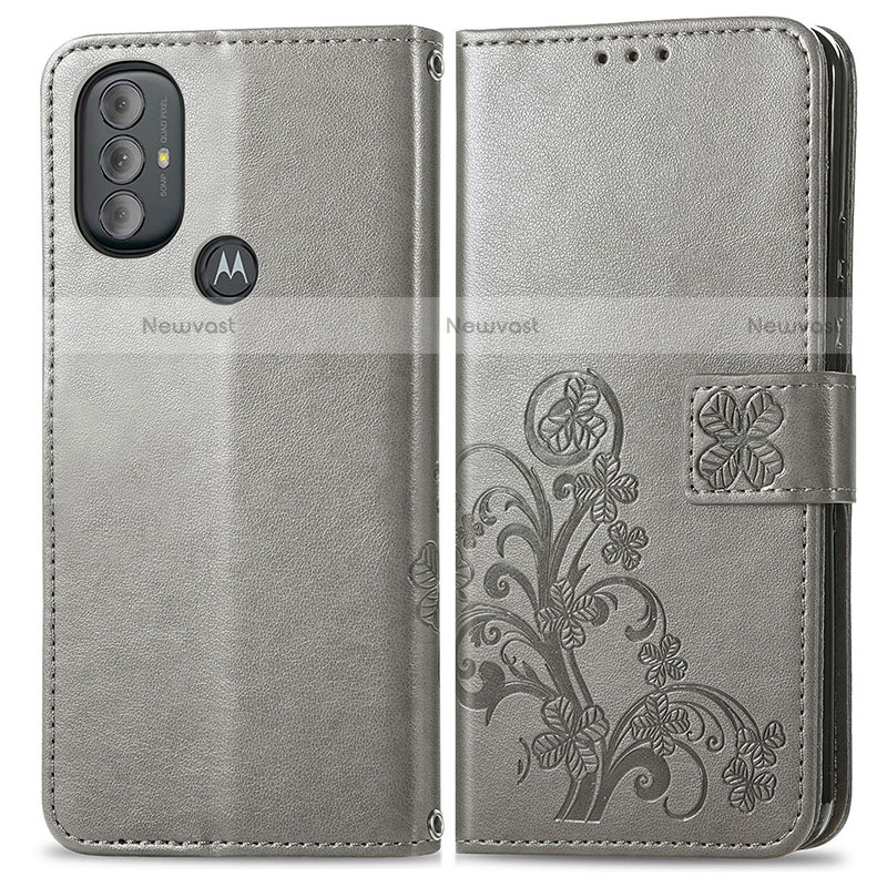 Leather Case Stands Flip Flowers Cover Holder for Motorola Moto G Play (2023) Gray