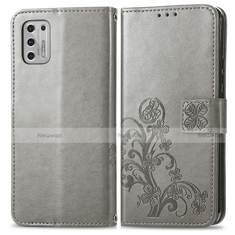 Leather Case Stands Flip Flowers Cover Holder for Motorola Moto G Stylus (2021) Gray