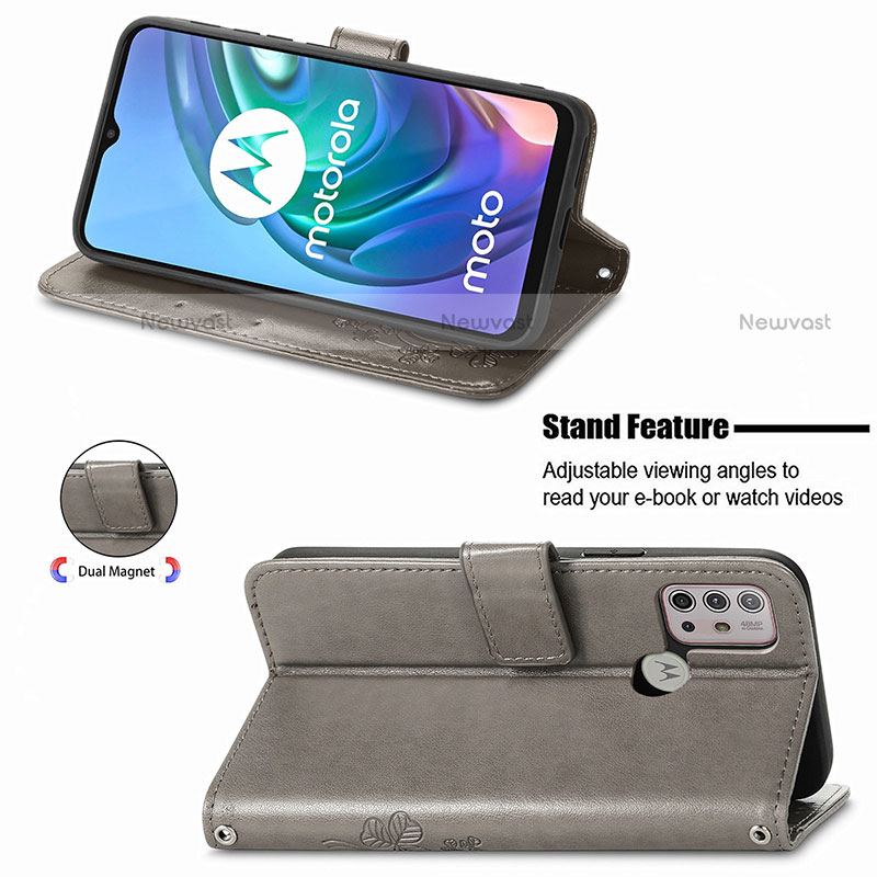 Leather Case Stands Flip Flowers Cover Holder for Motorola Moto G10 Power